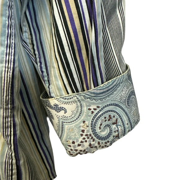 Bugatchi Uomo Multi-Colored Striped Paisley Flip Cuff Long Sleeve Button Down XL - Picture 2 of 7